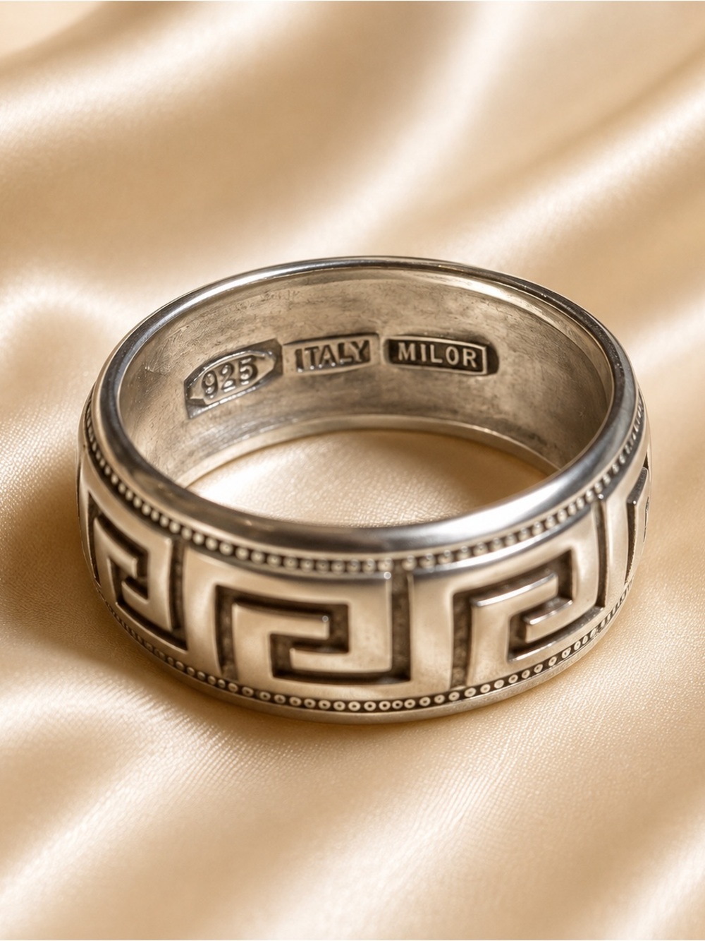 Milor Italy 925 Sterling Silver Greek Key Wide Band Ring Size 8 – 6.1g - Picture 2 of 7